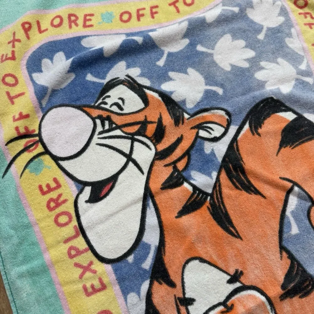 Vintage 90s Winnie The Pooh Tigger 54x27 Beach Towel Off To Explore Disney Y2K
